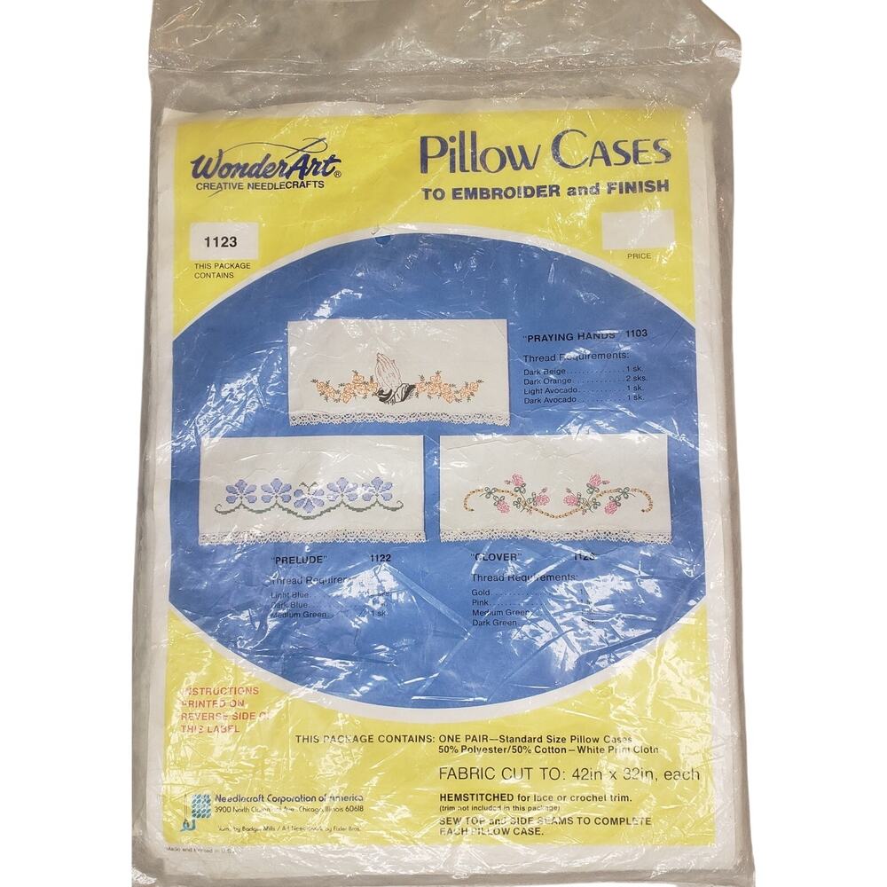 WonderArt Pillow Cases To Embroider & Finish Pattern 1123 "Clover" ~ NEW SEALED